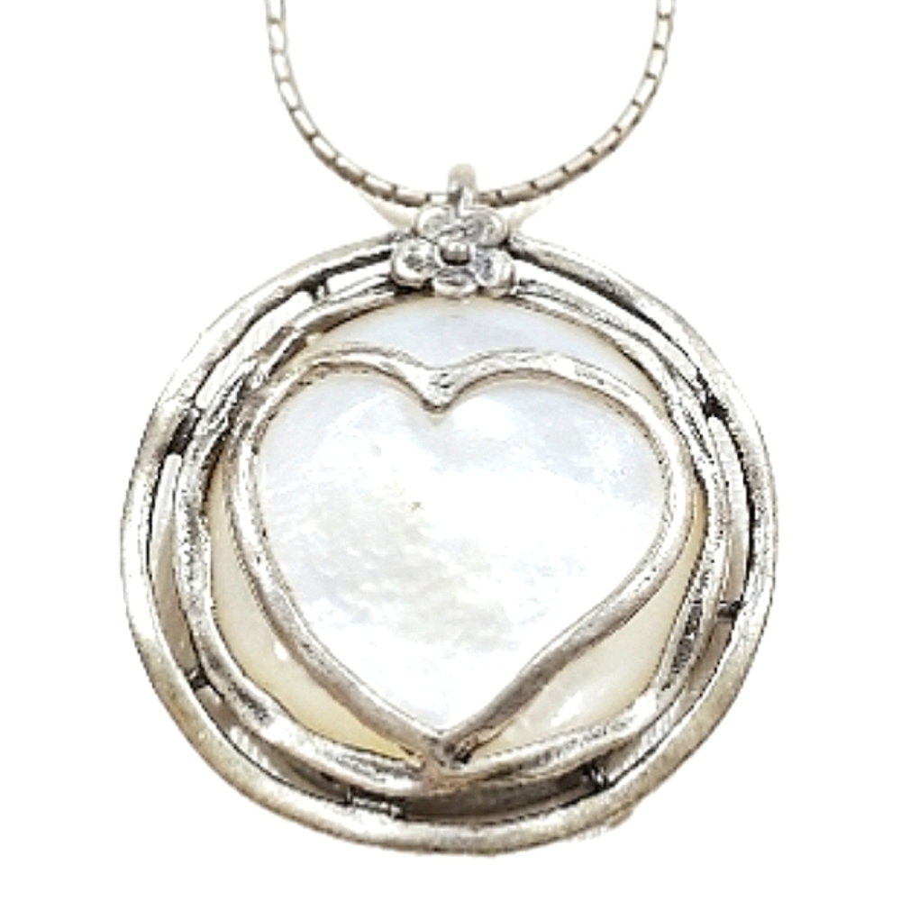 VTG Didae Shablool 925 Sterling Silver Mother of Pearl Heart Necklace - Picture 4 of 11
